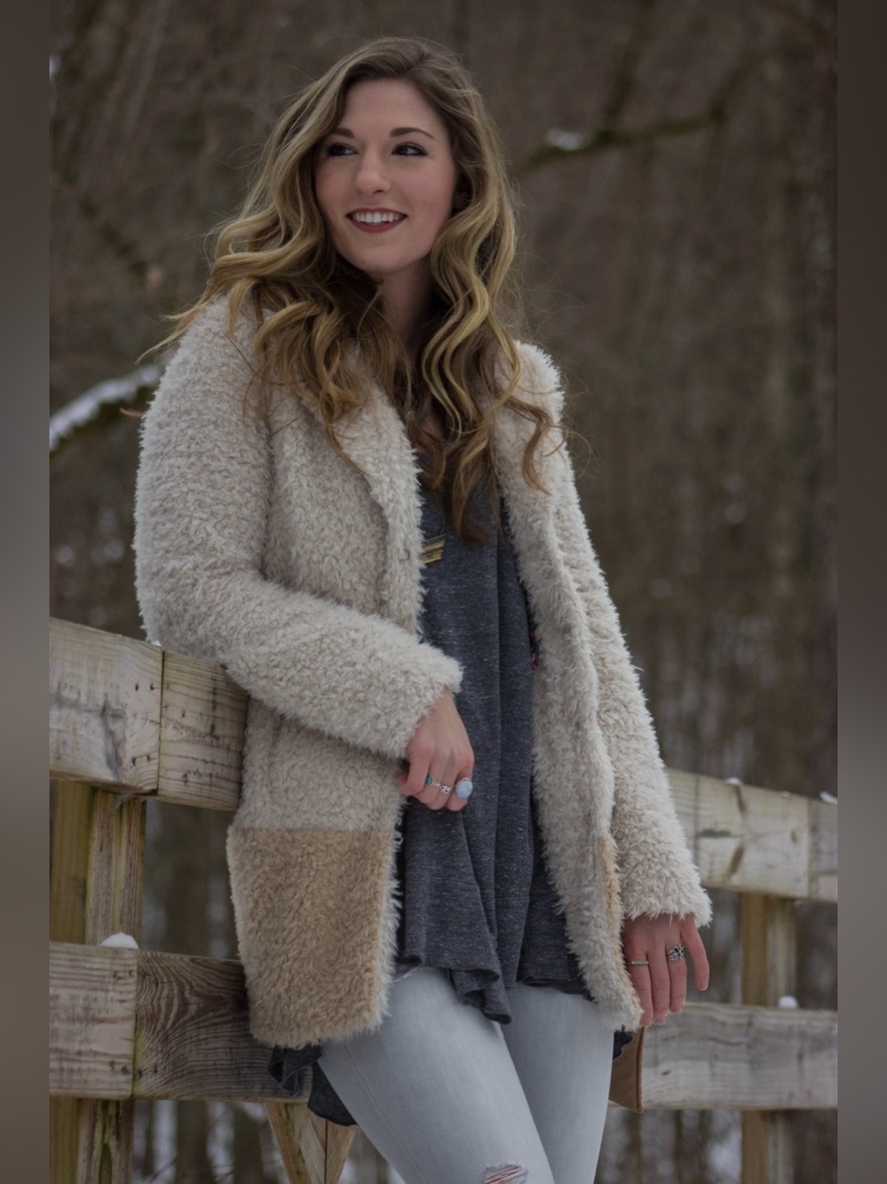 Anthropologie Elevenses Fira Fur Coat in Ivory size Small